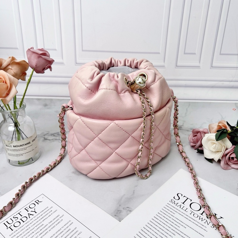 CHANEL 粉色金扣水桶肩背包 19*12*17 98新配件塵袋保卡購證-3