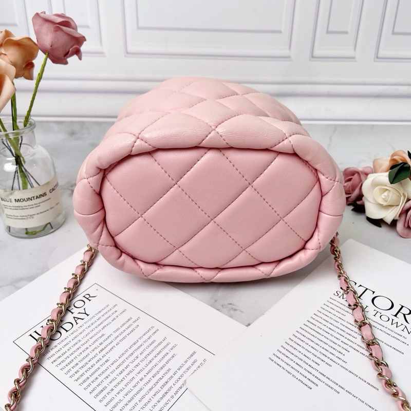 CHANEL 粉色金扣水桶肩背包 19*12*17 98新配件塵袋保卡購證-5