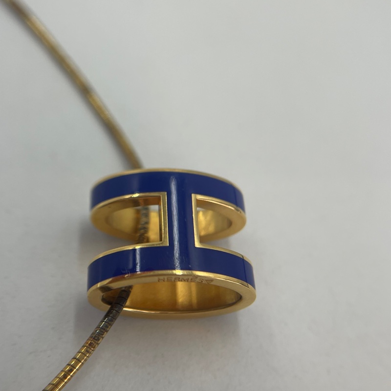 Hermes 蛇鏈款925銀 H靛藍色項鍊(非mini)-3