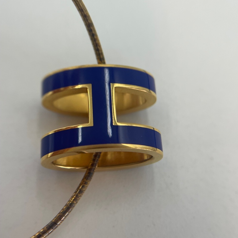 Hermes 蛇鏈款925銀 H靛藍色項鍊(非mini)-4