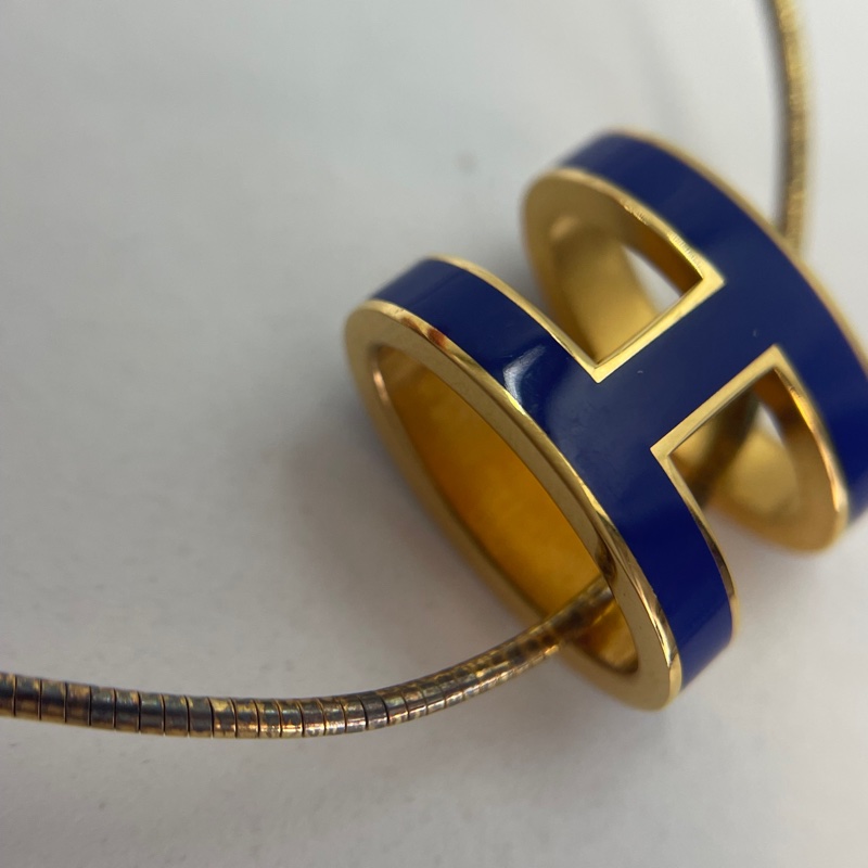 Hermes 蛇鏈款925銀 H靛藍色項鍊(非mini)-5