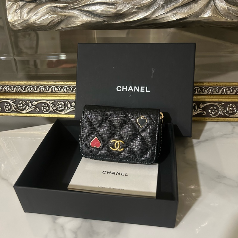 ✨Chanel 黑金愛心卡包 99新 晶片款🖤-0