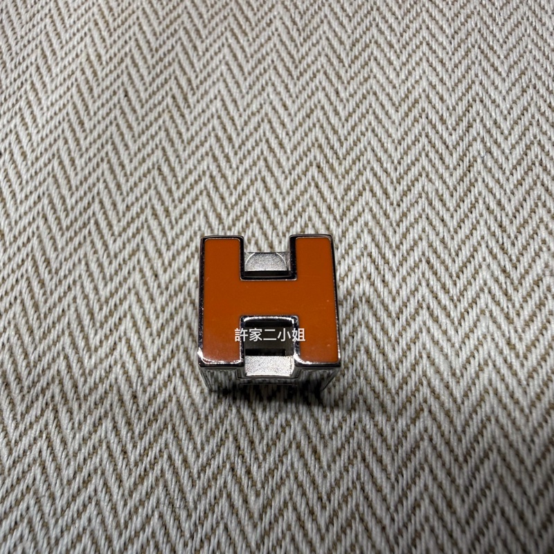 Hermes 橙色琺瑯H方型項鍊頭-3