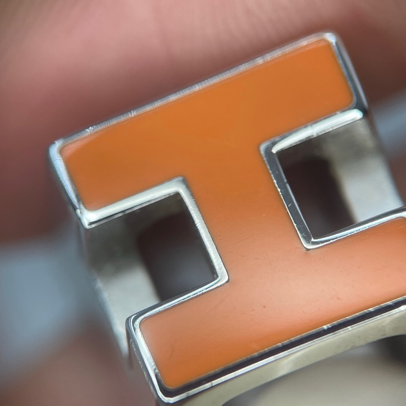 Hermes 橙色琺瑯H方型項鍊頭-11