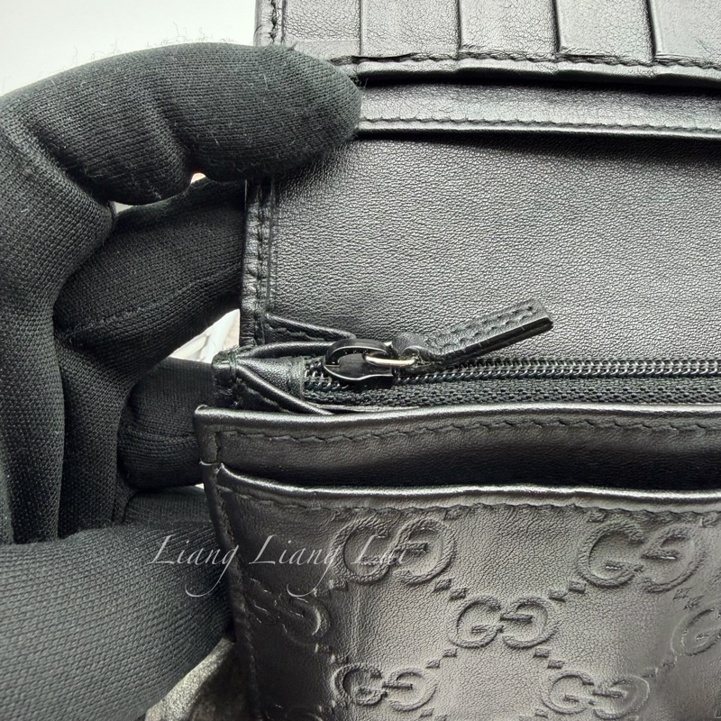 GUCCI Guccissima 經典GG 壓紋扣式黑色長夾-8
