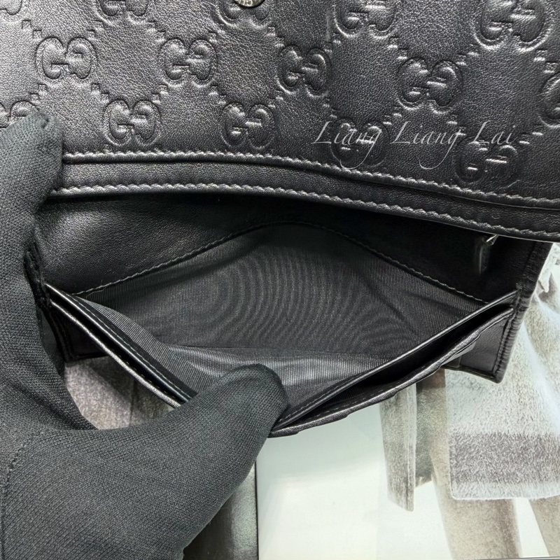 GUCCI Guccissima 經典GG 壓紋扣式黑色長夾-11