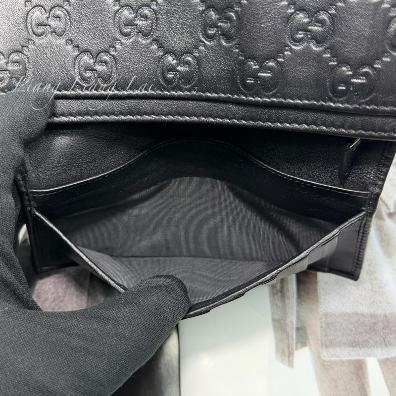 GUCCI Guccissima 經典GG 壓紋扣式黑色長夾-12