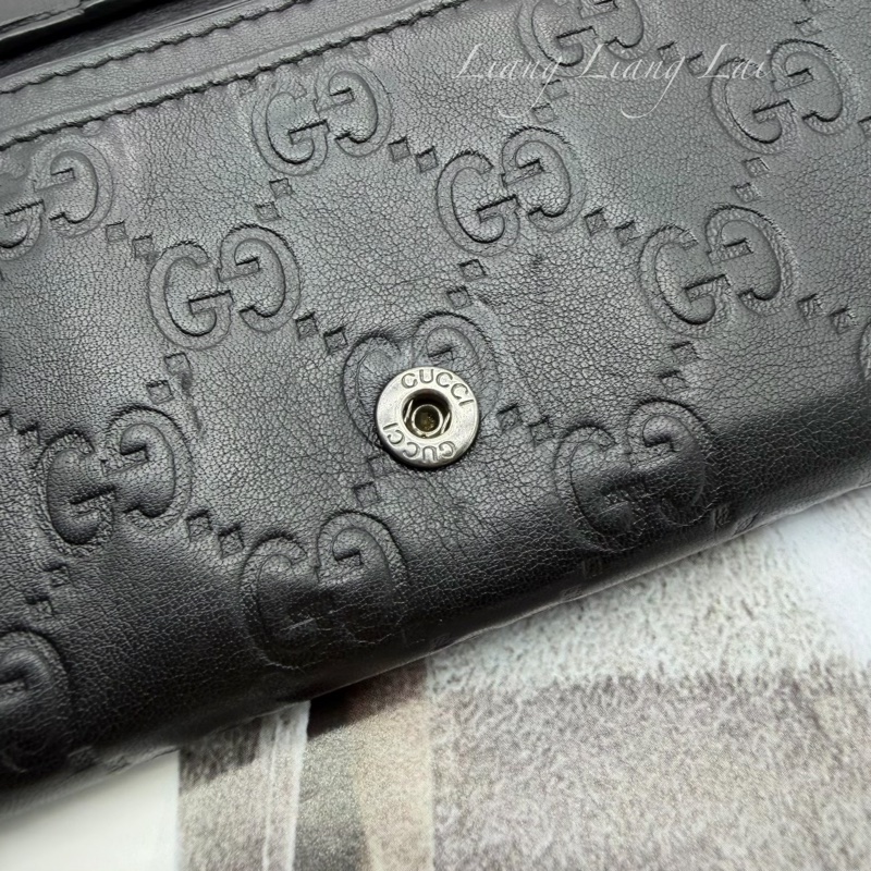 GUCCI Guccissima 經典GG 壓紋扣式黑色長夾-16