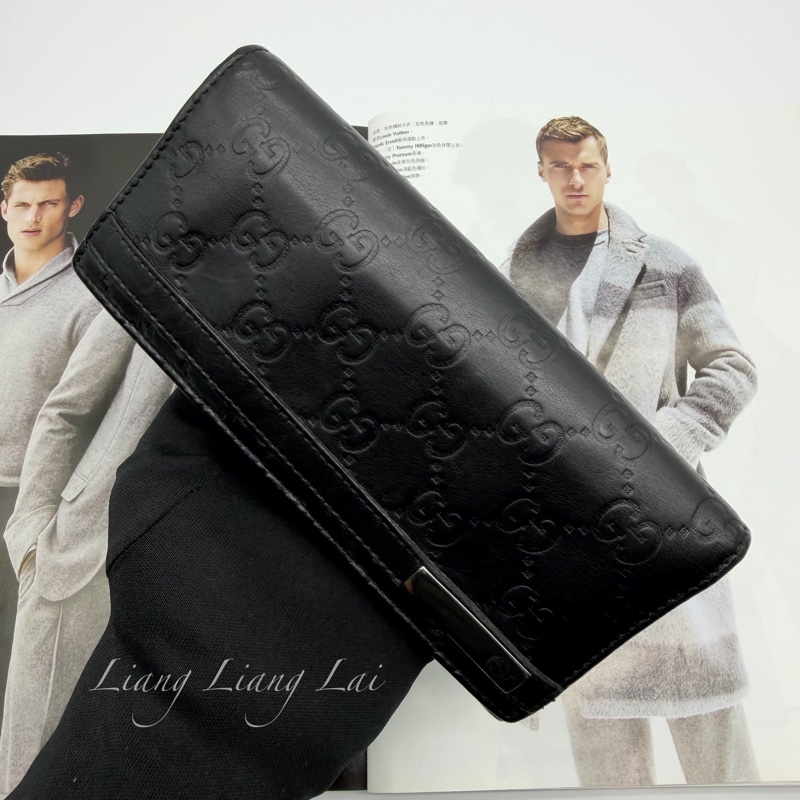 GUCCI Guccissima 經典GG 壓紋扣式黑色長夾-17