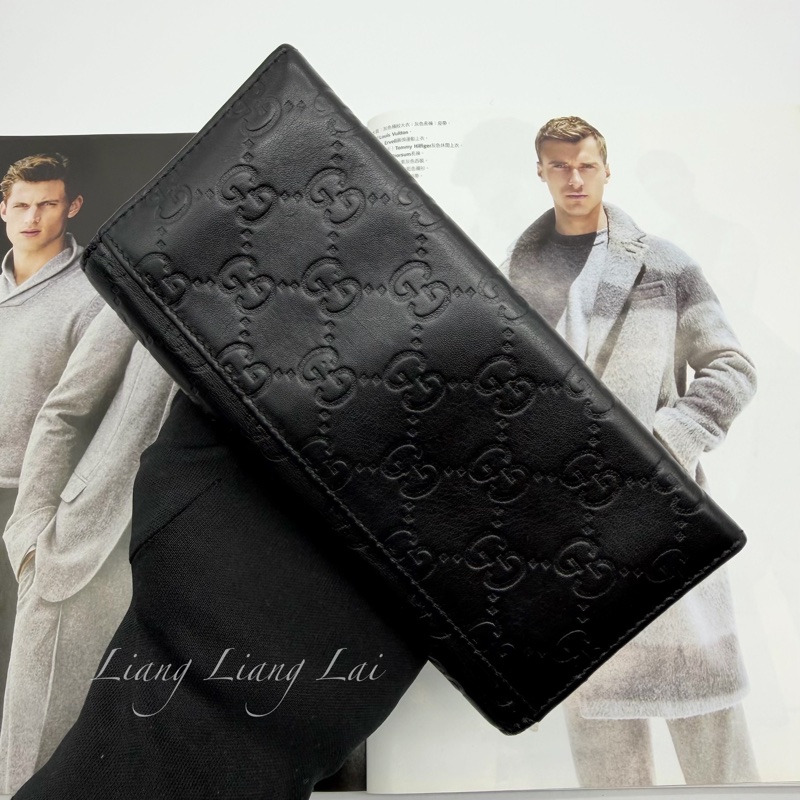 GUCCI Guccissima 經典GG 壓紋扣式黑色長夾-18