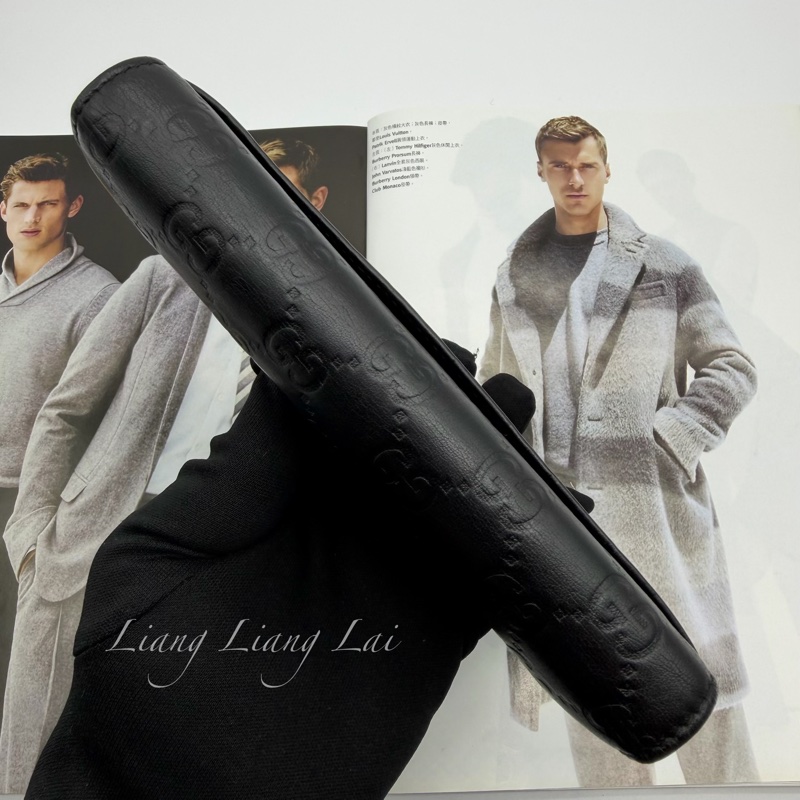 GUCCI Guccissima 經典GG 壓紋扣式黑色長夾-19