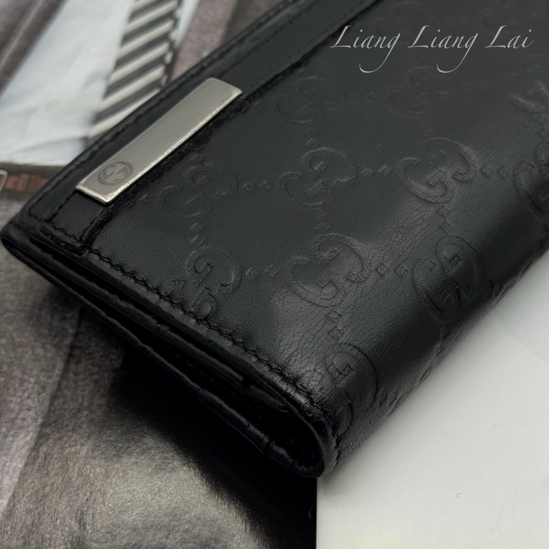 GUCCI Guccissima 經典GG 壓紋扣式黑色長夾-23