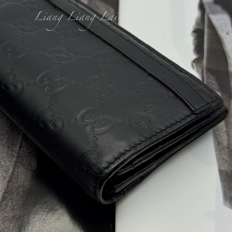 GUCCI Guccissima 經典GG 壓紋扣式黑色長夾-25