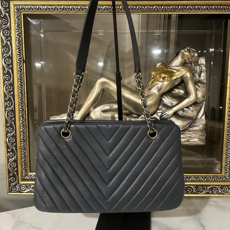 ✨Chanel 灰金 V紋 托特包 99新🩶-2