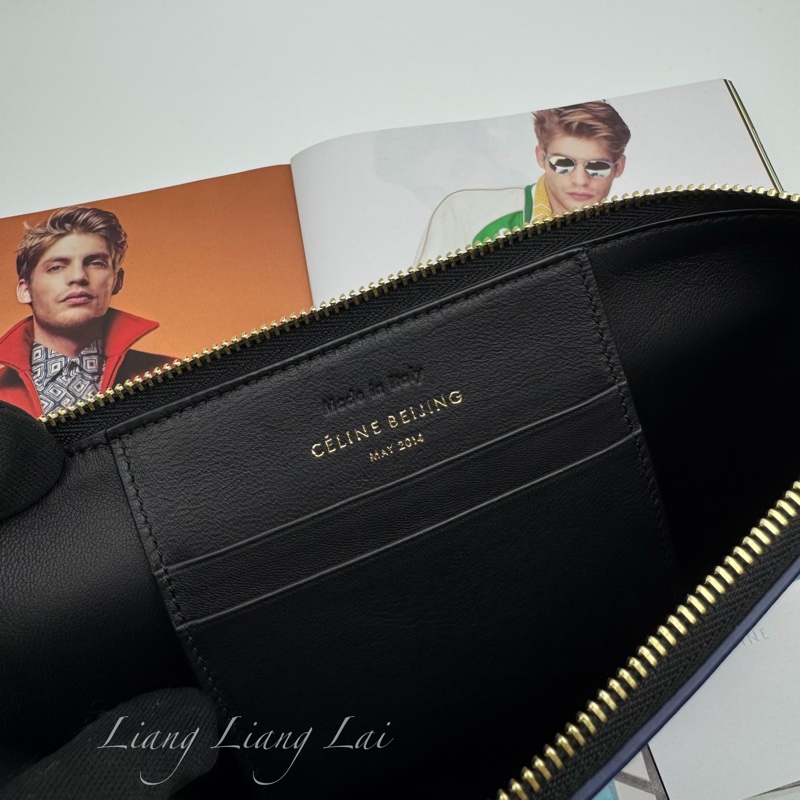 CELINE 經典Trio藍黑撞色小羊皮手拿包-2