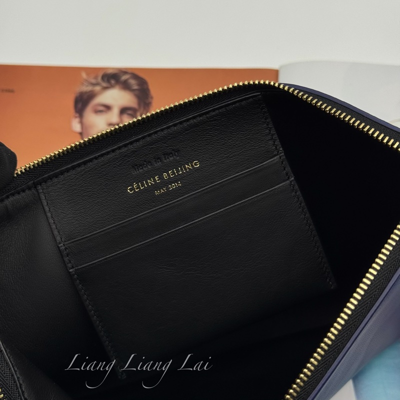 CELINE 經典Trio藍黑撞色小羊皮手拿包-7