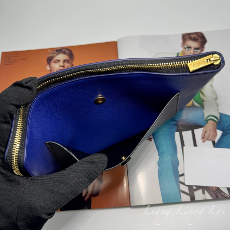 CELINE 經典Trio藍黑撞色小羊皮手拿包-8