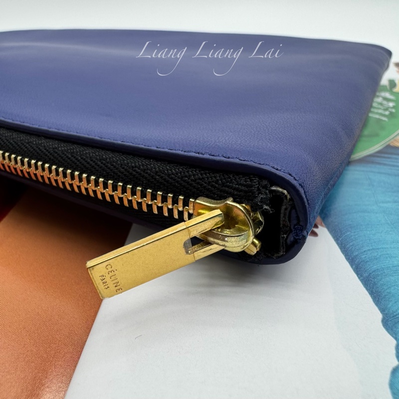 CELINE 經典Trio藍黑撞色小羊皮手拿包-10