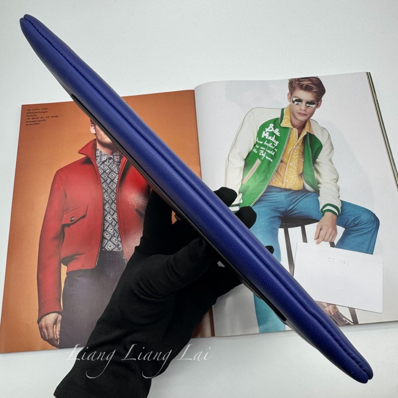 CELINE 經典Trio藍黑撞色小羊皮手拿包-16