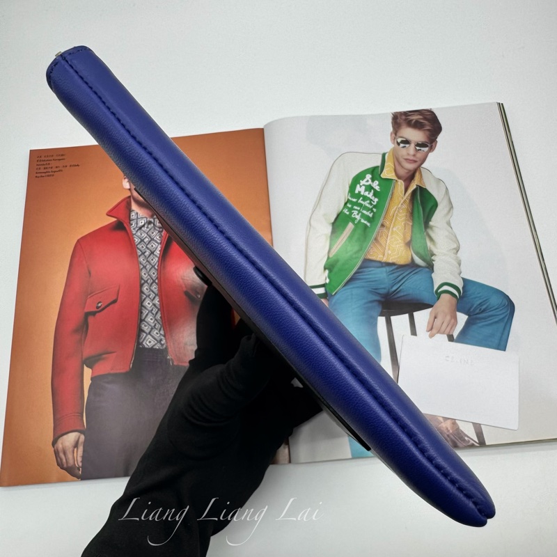 CELINE 經典Trio藍黑撞色小羊皮手拿包-17