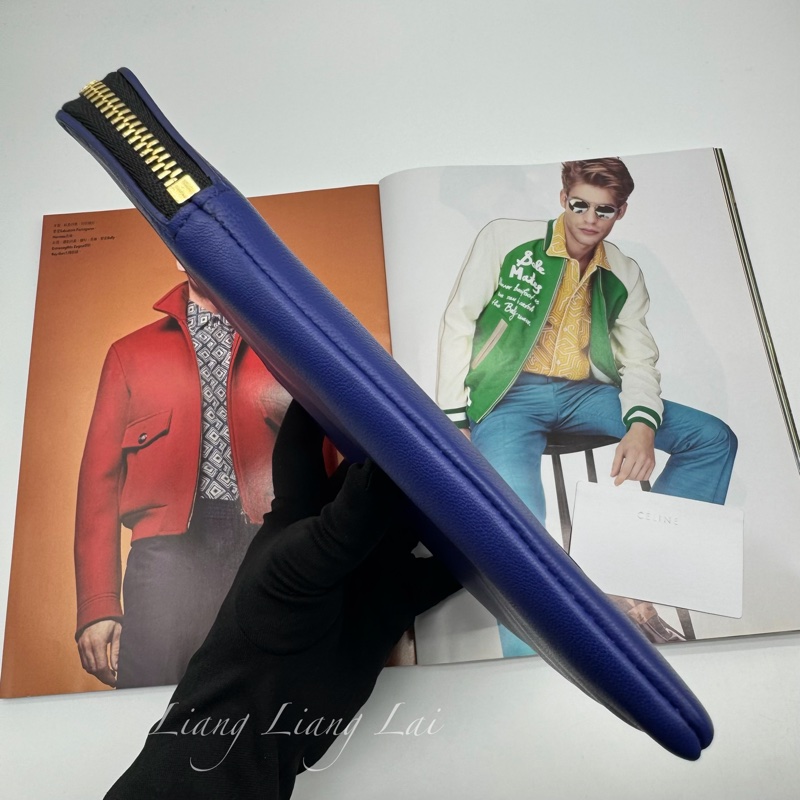 CELINE 經典Trio藍黑撞色小羊皮手拿包-18