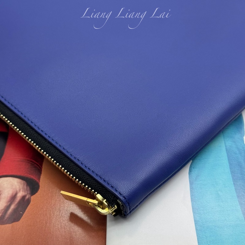 CELINE 經典Trio藍黑撞色小羊皮手拿包-21