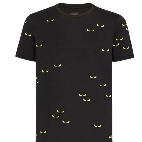 FENDI 經典怪獸 眼睛系列 刺繡 短T T-shirt 男 黑色