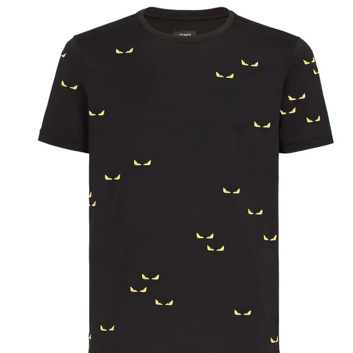 FENDI 經典怪獸 眼睛系列 刺繡 短T T-shirt 男 黑色-0