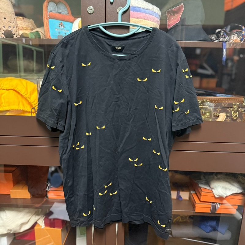 FENDI 經典怪獸 眼睛系列 刺繡 短T T-shirt 男 黑色-2