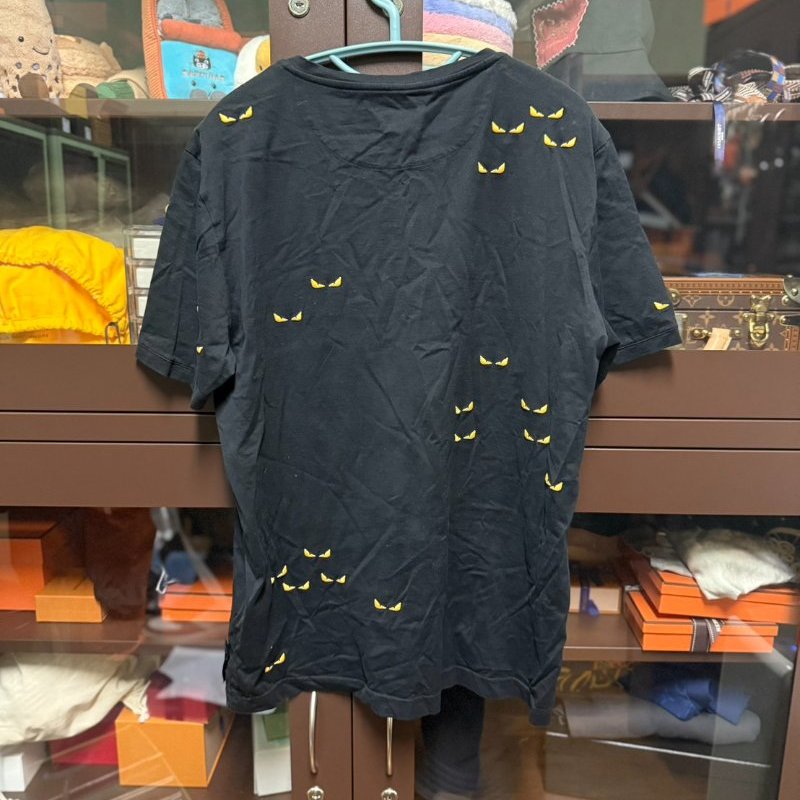 FENDI 經典怪獸 眼睛系列 刺繡 短T T-shirt 男 黑色-3