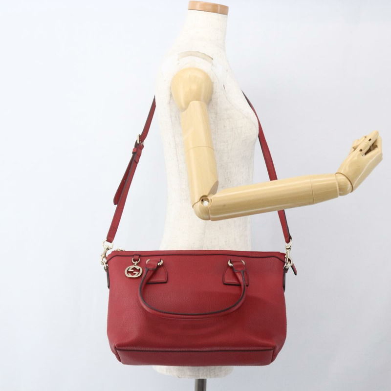【日本直送】GUCCI 互扣式手提包 皮革 兩用 紅色 金色 449659 正品 ep12480-24