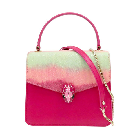 桃紅色 牛皮 Galuchat Serpenti Forever 肩背包【BVLGARI 寶格麗】