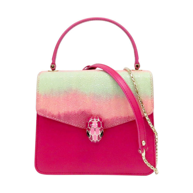 桃紅色 牛皮 Galuchat Serpenti Forever 肩背包【BVLGARI 寶格麗】-0