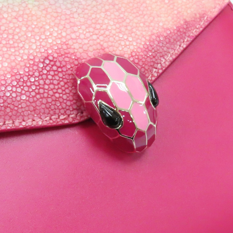 桃紅色 牛皮 Galuchat Serpenti Forever 肩背包【BVLGARI 寶格麗】-9