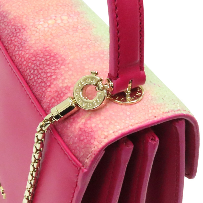 桃紅色 牛皮 Galuchat Serpenti Forever 肩背包【BVLGARI 寶格麗】-11