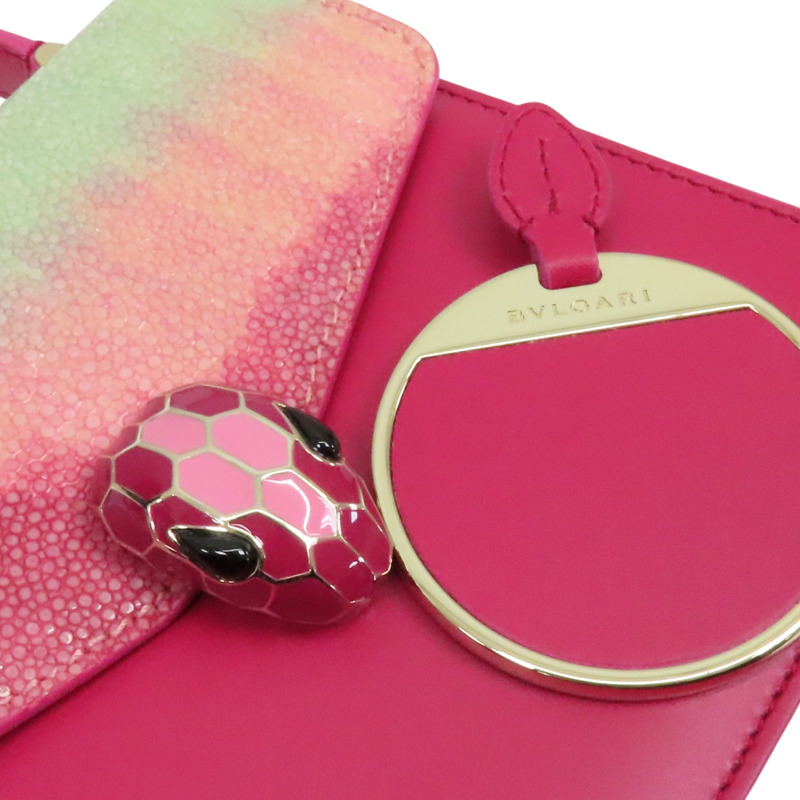 桃紅色 牛皮 Galuchat Serpenti Forever 肩背包【BVLGARI 寶格麗】-12