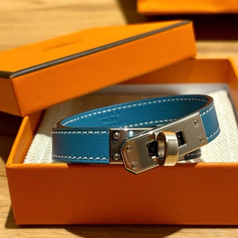 Hermes 新牛仔藍白線銀釦Kelly Double Tour 手環T4大手圍