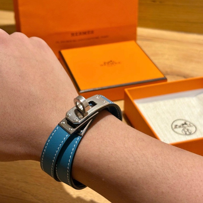 Hermes 新牛仔藍白線銀釦Kelly Double Tour 手環T4大手圍-1