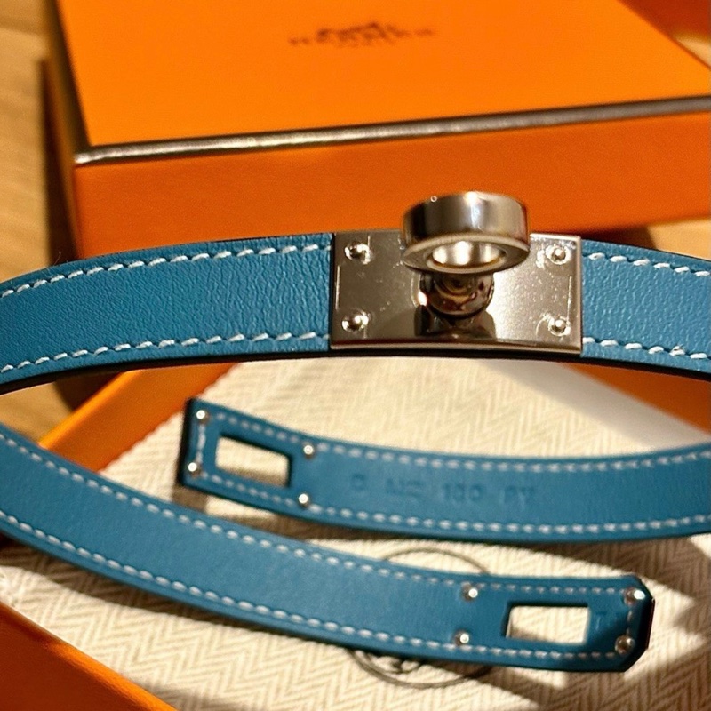 Hermes 新牛仔藍白線銀釦Kelly Double Tour 手環T4大手圍-2