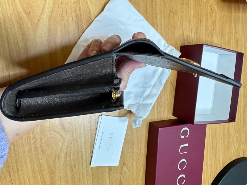 GUCCI 古馳 經典Ophidia GG印花帆布牛皮飾邊暗釦短夾-7