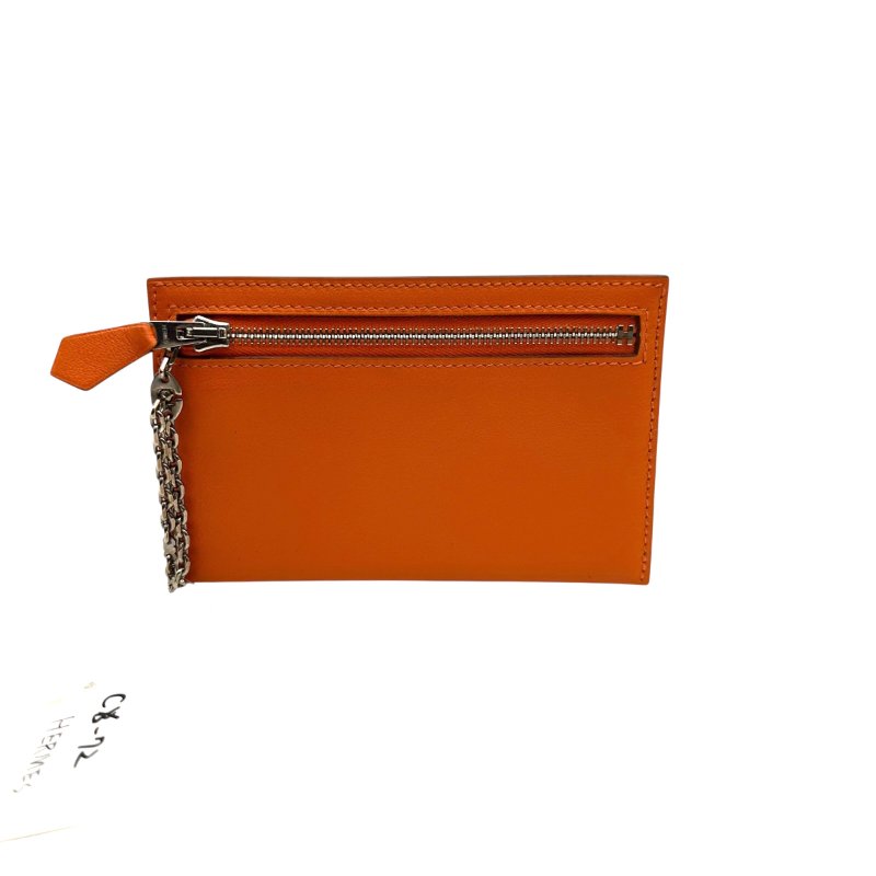 【美收精品】HERMES 橘色零錢包□L刻 C-72-1