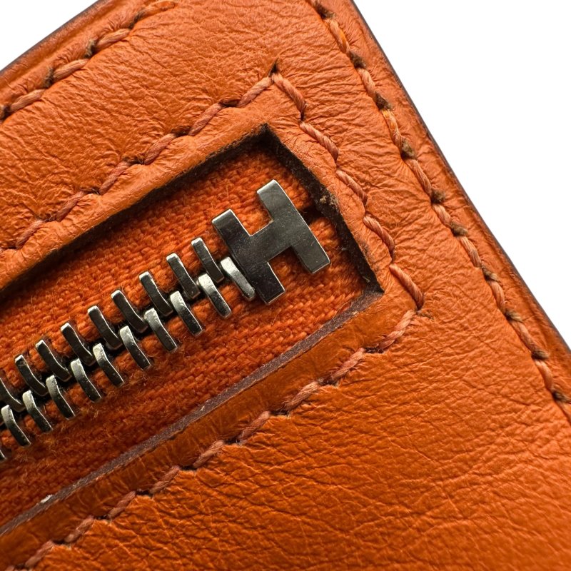 【美收精品】HERMES 橘色零錢包□L刻 C-72-3