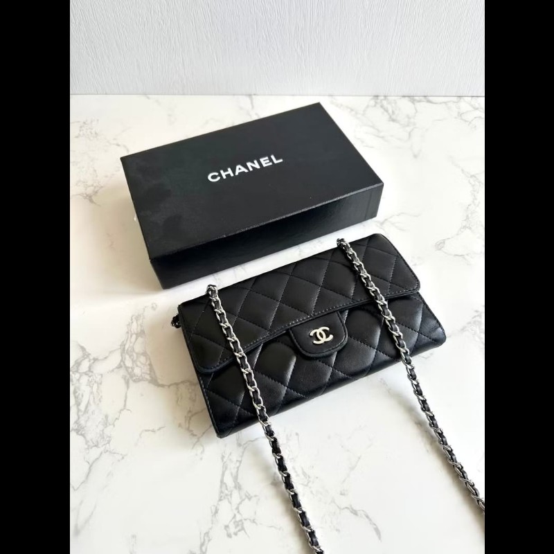 【LA LUNE】絕版古董包 Chanel黑色WOC皮革包 側背包 斜背包 中古二手包 長夾-0