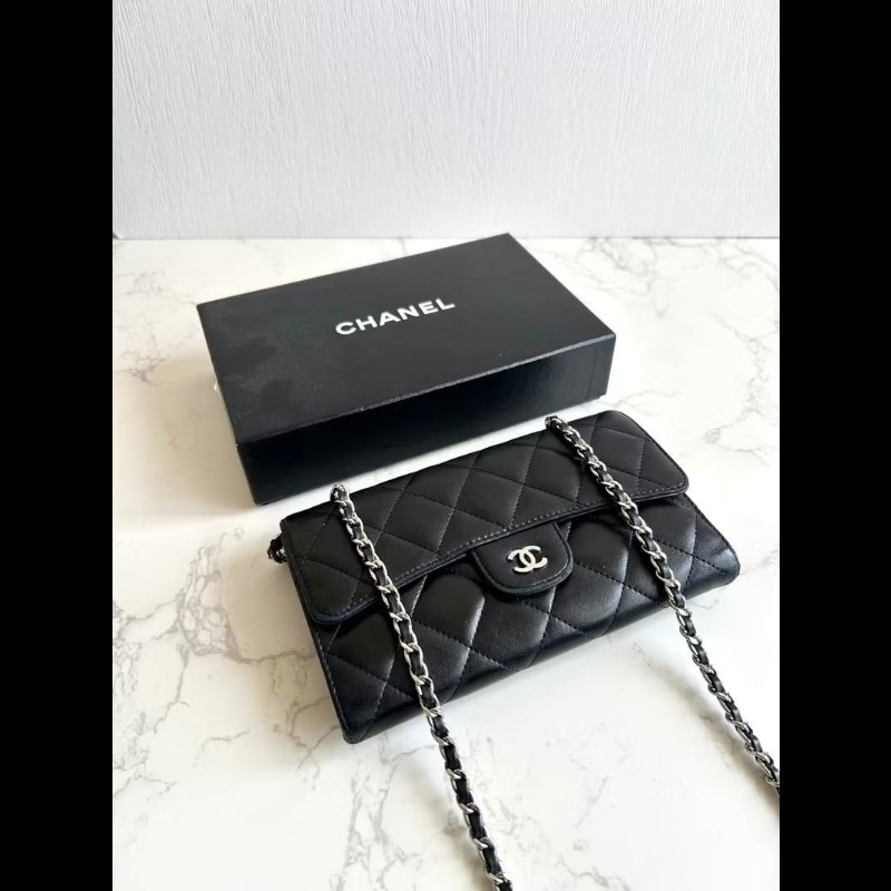 【LA LUNE】絕版古董包 Chanel黑色WOC皮革包 側背包 斜背包 中古二手包 長夾-1