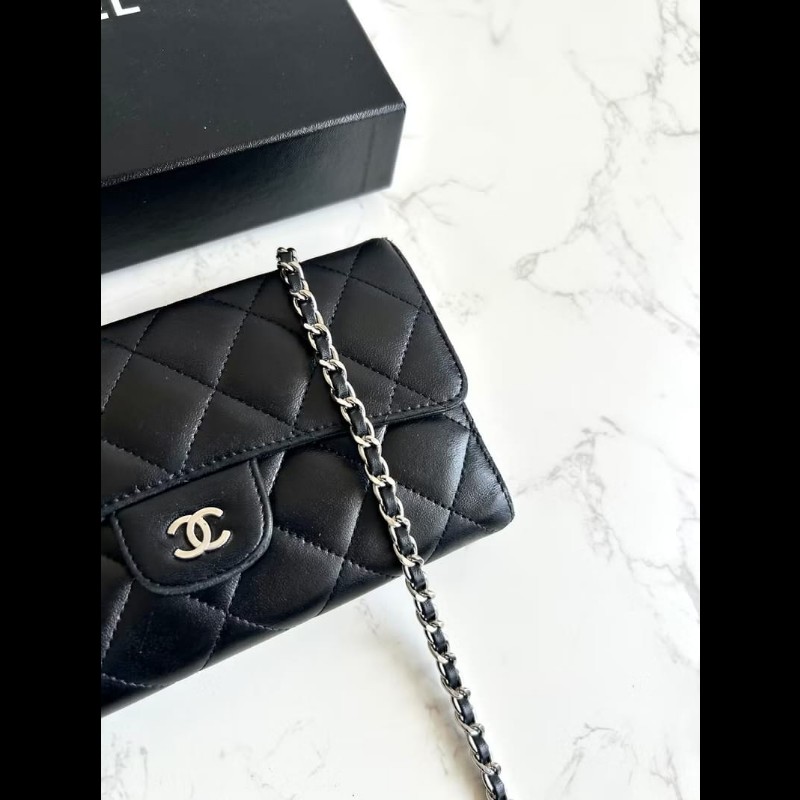 【LA LUNE】絕版古董包 Chanel黑色WOC皮革包 側背包 斜背包 中古二手包 長夾-2