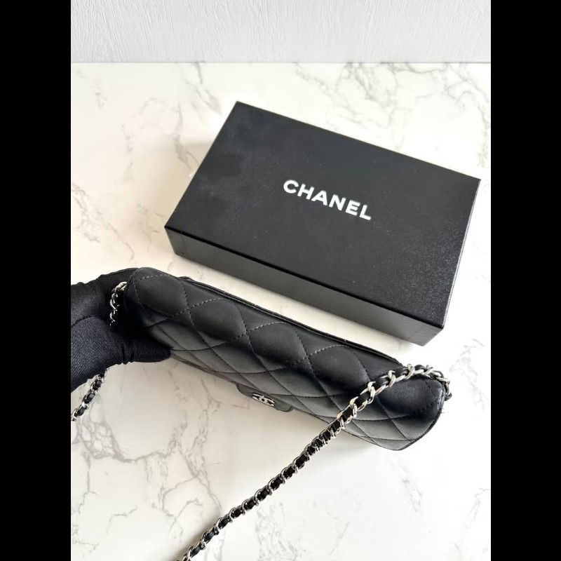 【LA LUNE】絕版古董包 Chanel黑色WOC皮革包 側背包 斜背包 中古二手包 長夾-4