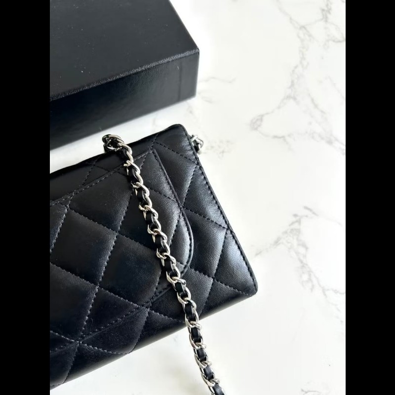 【LA LUNE】絕版古董包 Chanel黑色WOC皮革包 側背包 斜背包 中古二手包 長夾-7