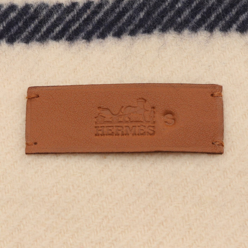 愛馬仕羊絨圍巾,米色、藏青色、黃色,二手女款-2