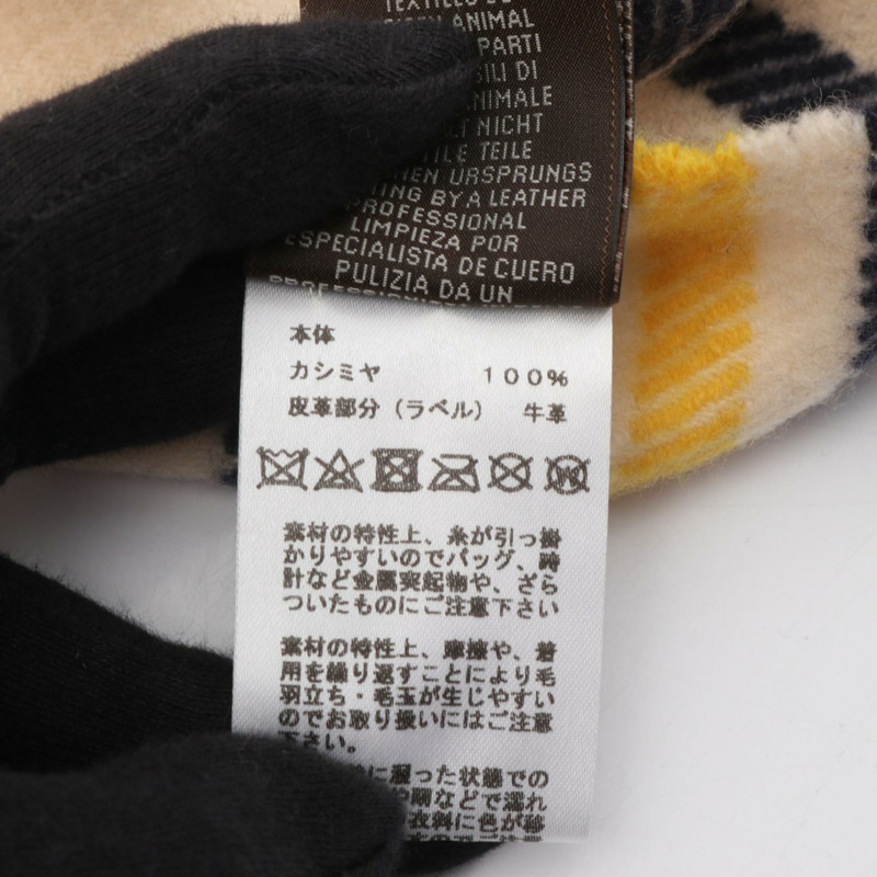 愛馬仕羊絨圍巾,米色、藏青色、黃色,二手女款-3