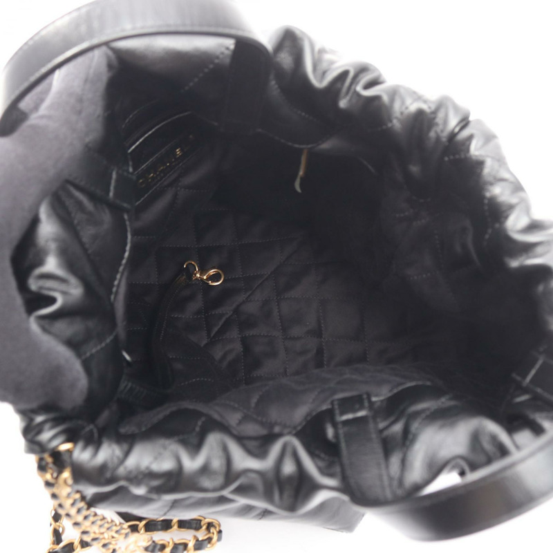 香奈兒 22 大雙肩包 AS3313 絎縫皮革 黑色 二手 金色五金-2